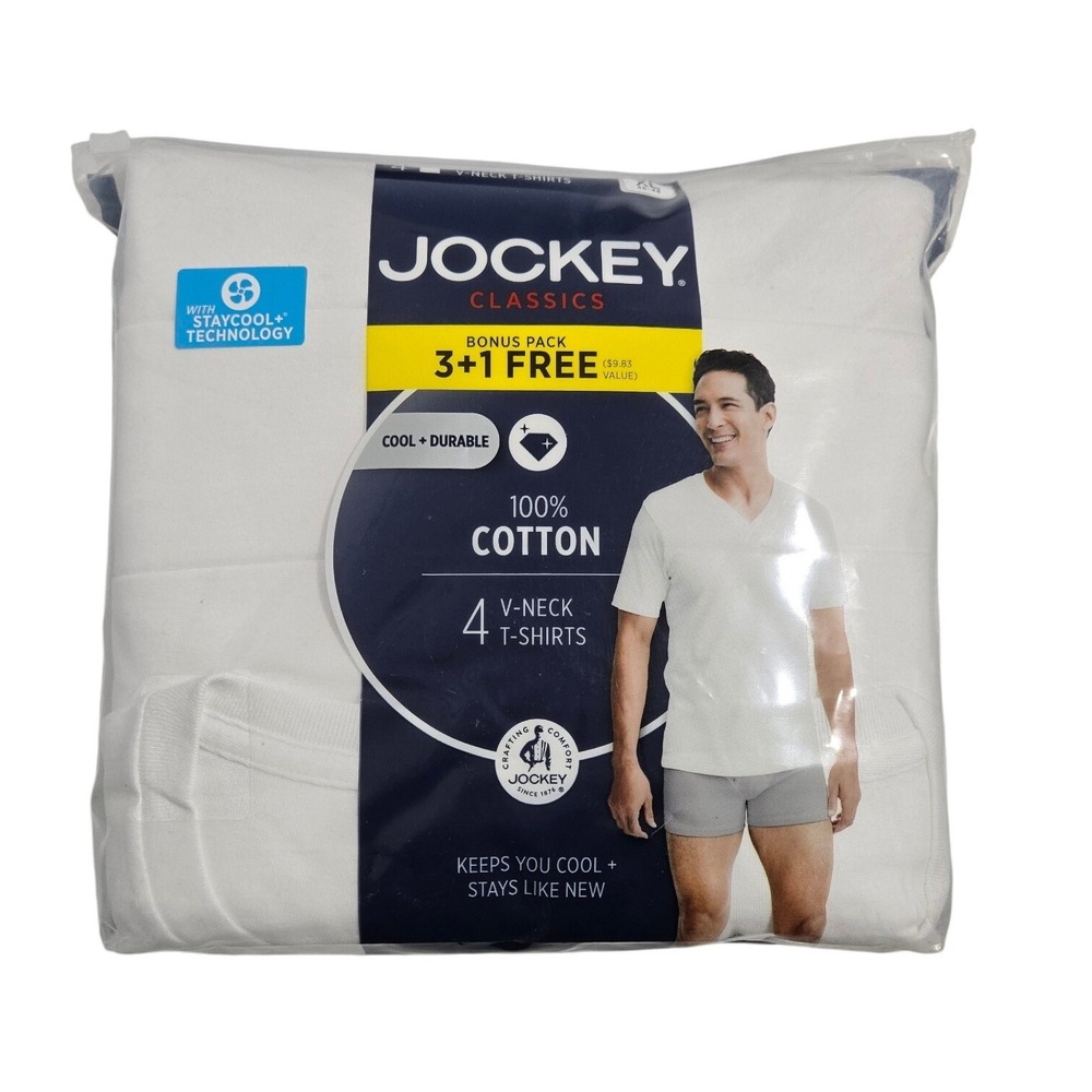 Jockey Men's 4-Pack Classic V-Neck Undershirts in White - Size XL